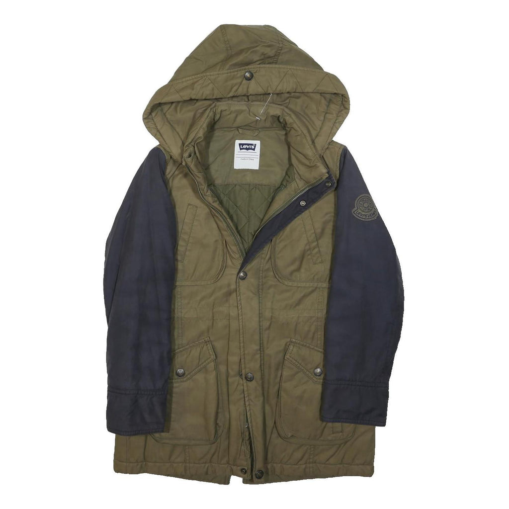 LEVI'S Womens Green & Navy Hooded Zip Jacket XS Polyester Blend Colourblock