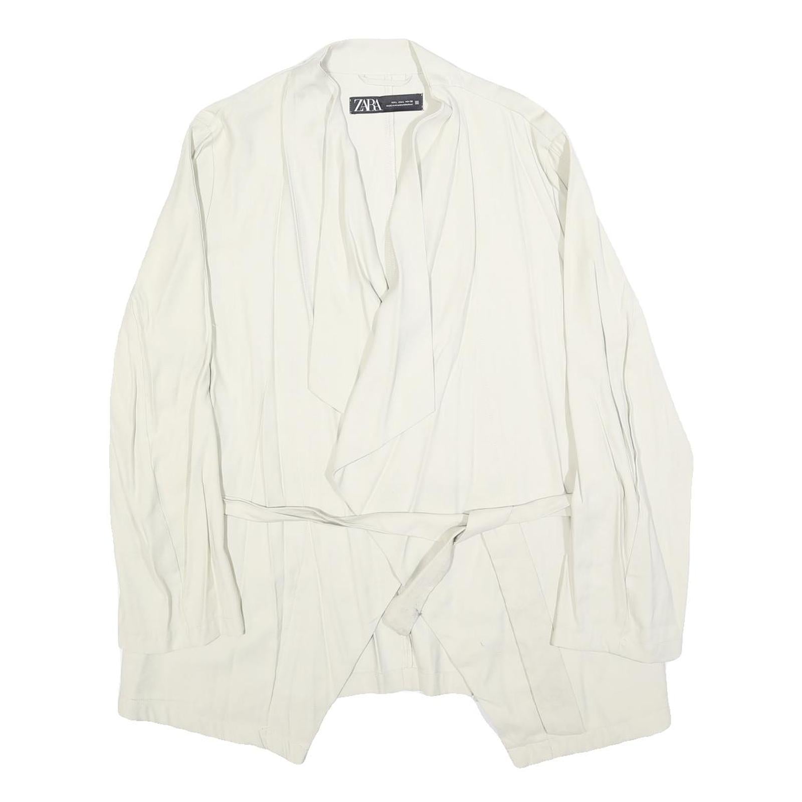 ZARA Womens White Jacket L Polyester Blend Drawstring Plain Stylish Lightweight