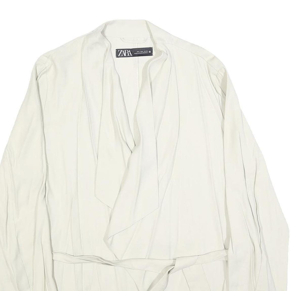 ZARA Womens White Jacket L Polyester Blend Drawstring Plain Stylish Lightweight
