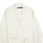 ZARA Womens White Jacket L Polyester Blend Drawstring Plain Stylish Lightweight