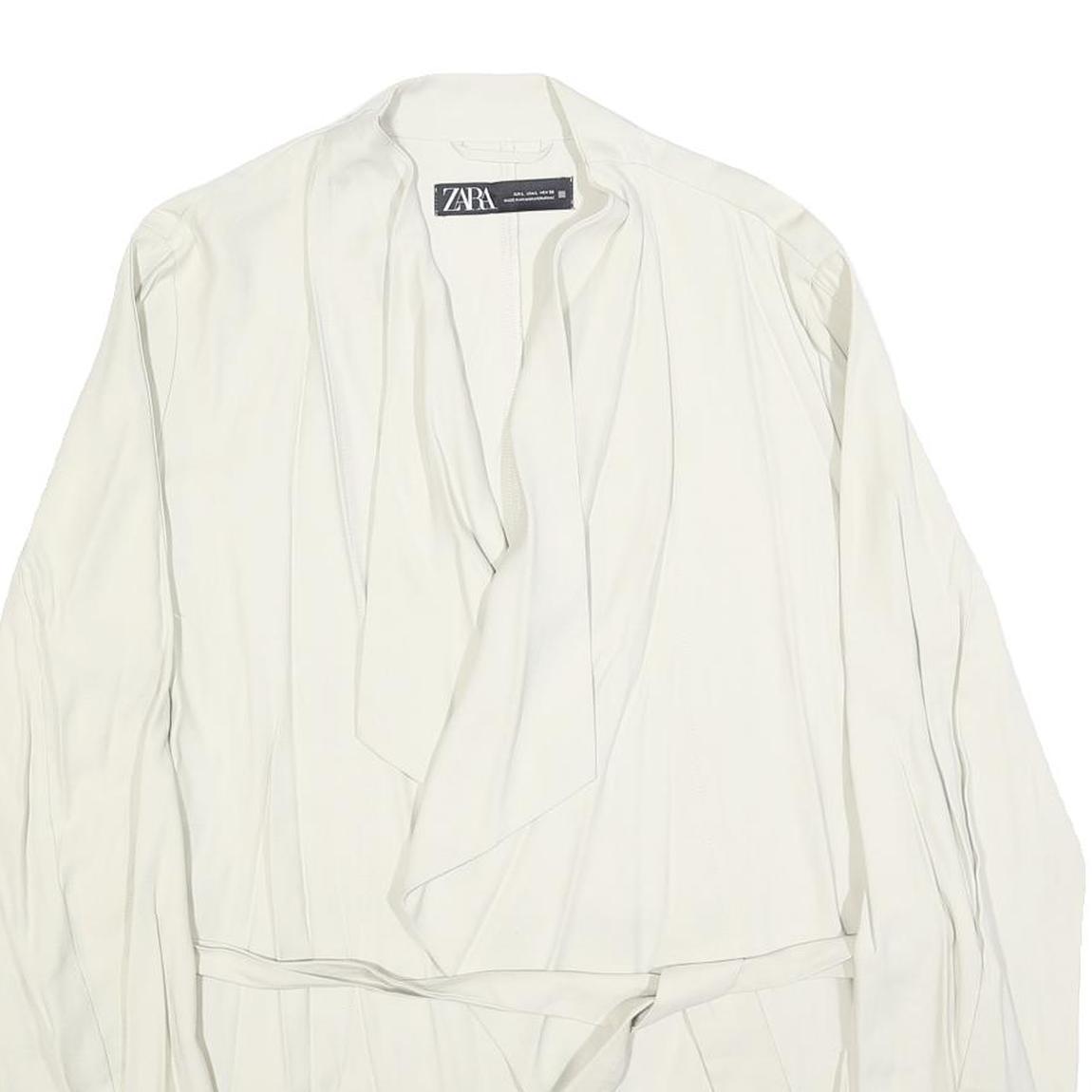 ZARA Womens White Jacket L Polyester Blend Drawstring Plain Stylish Lightweight