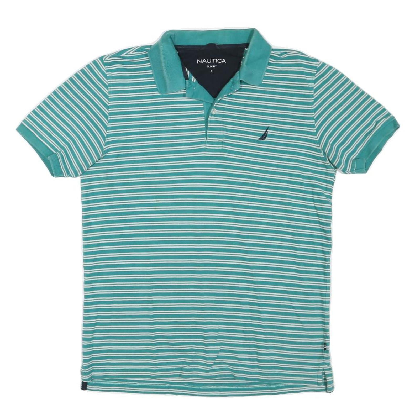 NAUTICA Womens Green & White Striped Short Sleeve Polo Shirt S Slim Fit
