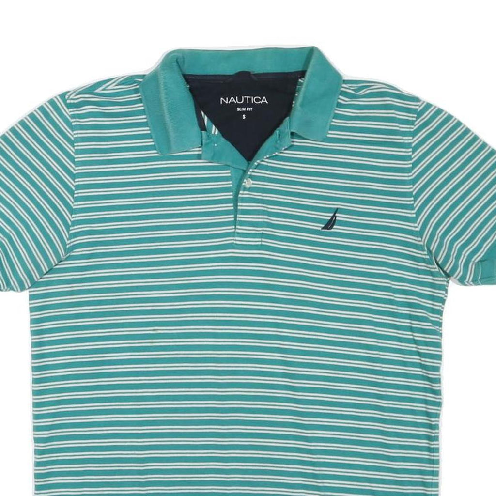 NAUTICA Womens Green & White Striped Short Sleeve Polo Shirt S Slim Fit