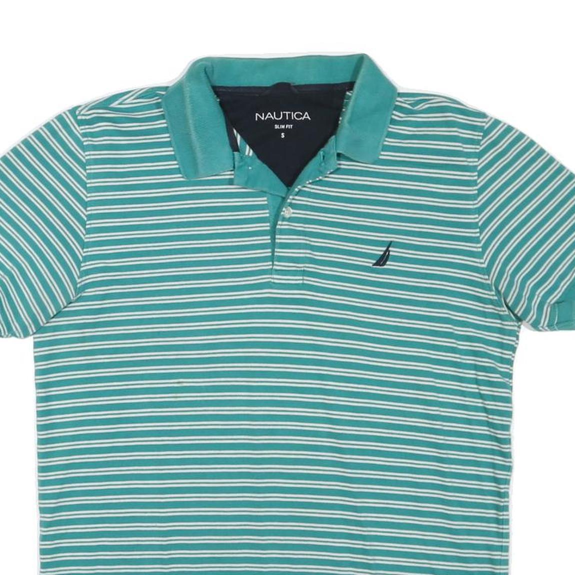 NAUTICA Womens Green & White Striped Short Sleeve Polo Shirt S Slim Fit