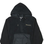 CHAMPION Mens Black Polyester Blend Quarter Zip Hoodie M Sherpa Style Pocket