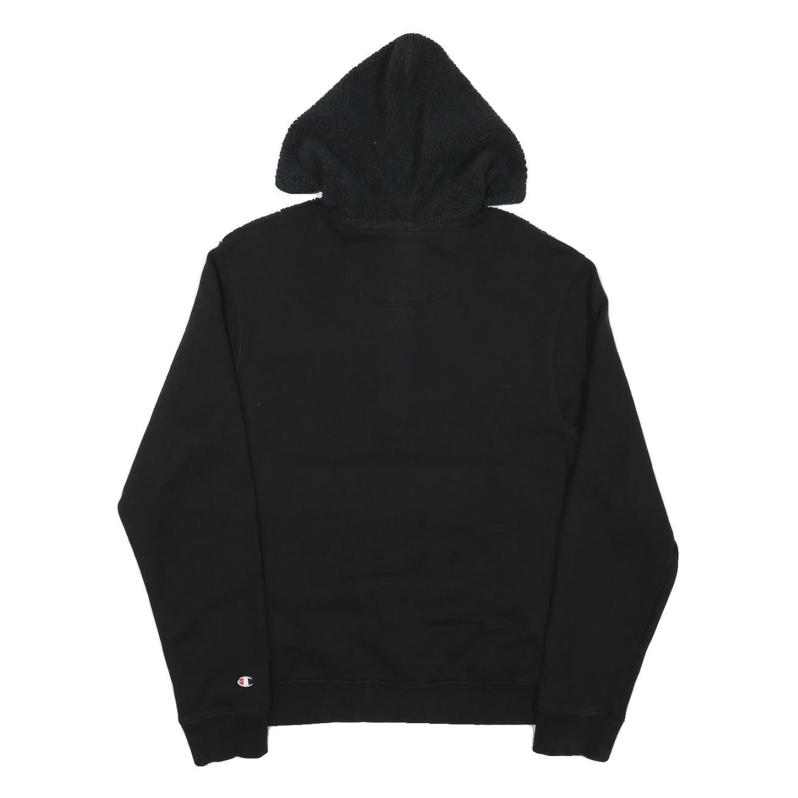 CHAMPION Mens Black Polyester Blend Quarter Zip Hoodie M Sherpa Style Pocket