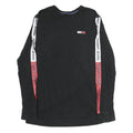 TOMMY JEANS Mens Black Crew Neck Long Sleeve T-Shirt S Logo Stripe