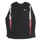 TOMMY JEANS Mens Black Crew Neck Long Sleeve T-Shirt S Logo Stripe