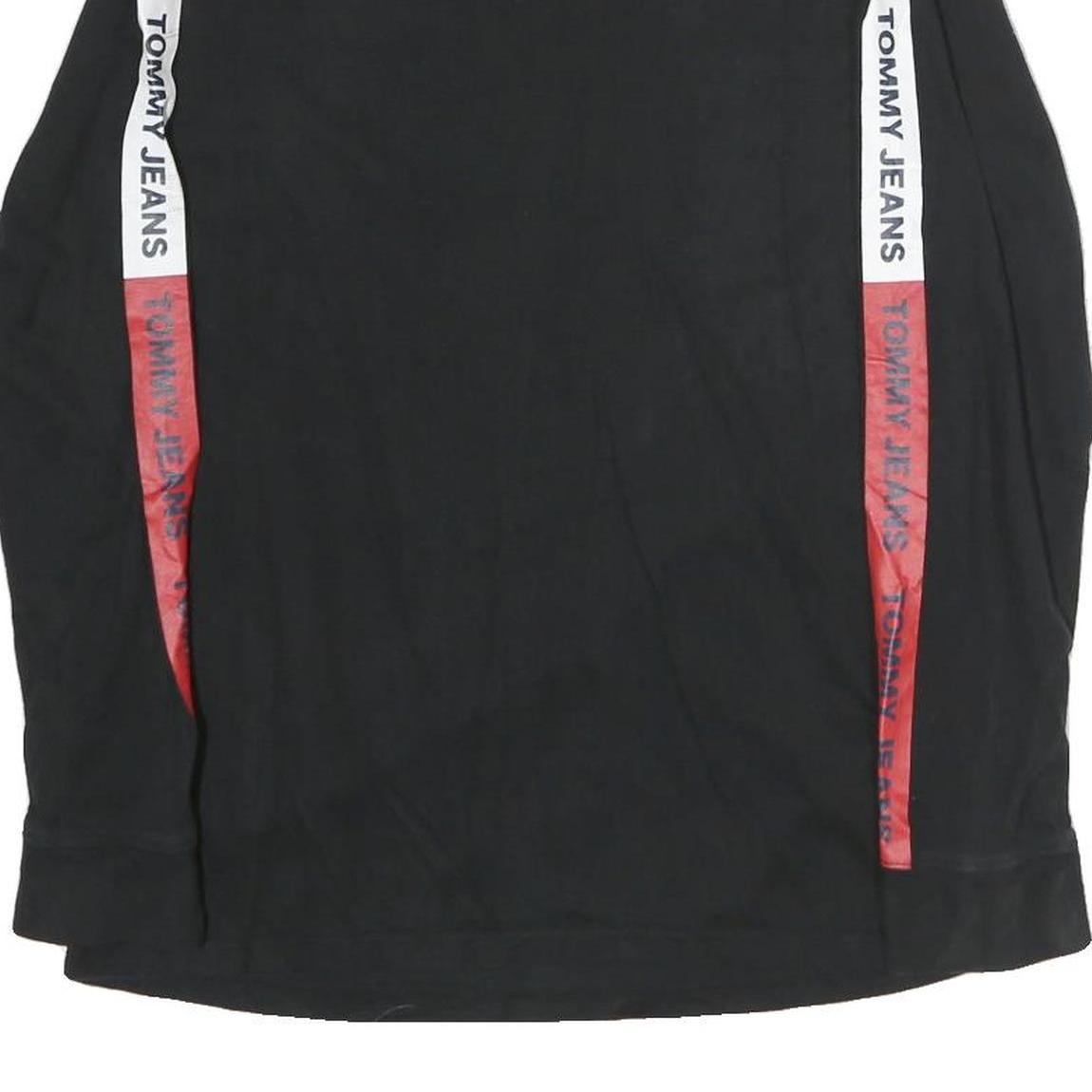 TOMMY JEANS Mens Black Crew Neck Long Sleeve T-Shirt S Logo Stripe