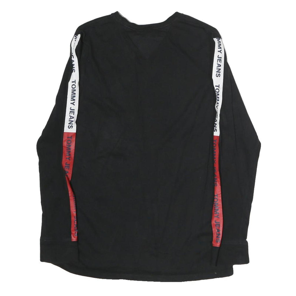 TOMMY JEANS Mens Black Crew Neck Long Sleeve T-Shirt S Logo Stripe