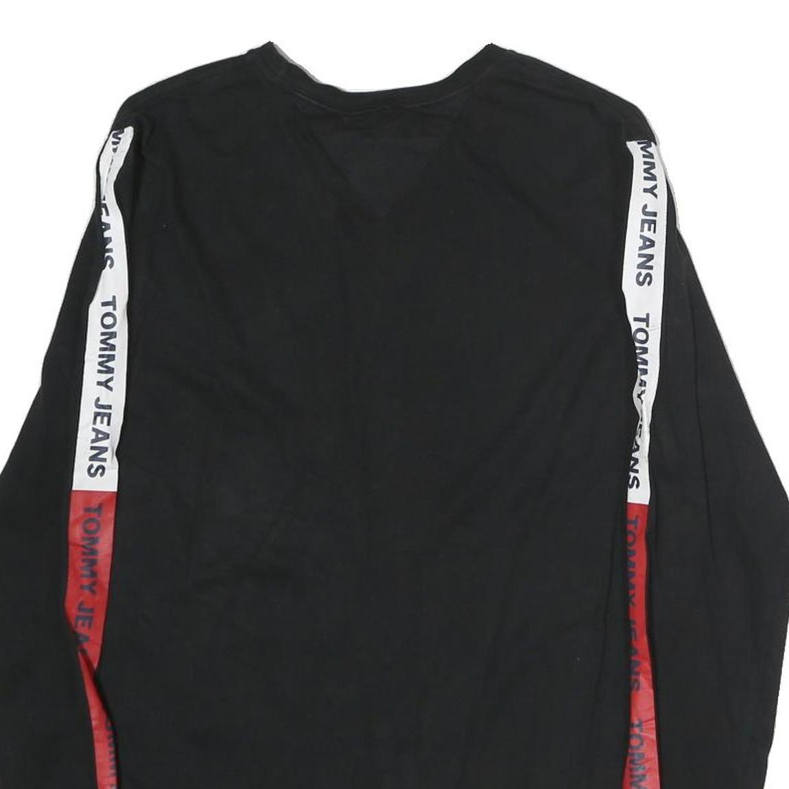 TOMMY JEANS Mens Black Crew Neck Long Sleeve T-Shirt S Logo Stripe
