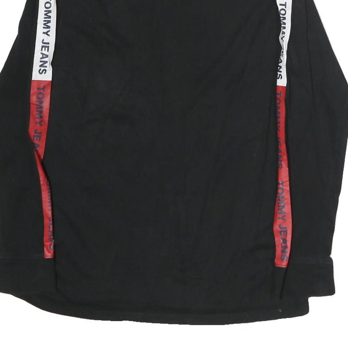 TOMMY JEANS Mens Black Crew Neck Long Sleeve T-Shirt S Logo Stripe