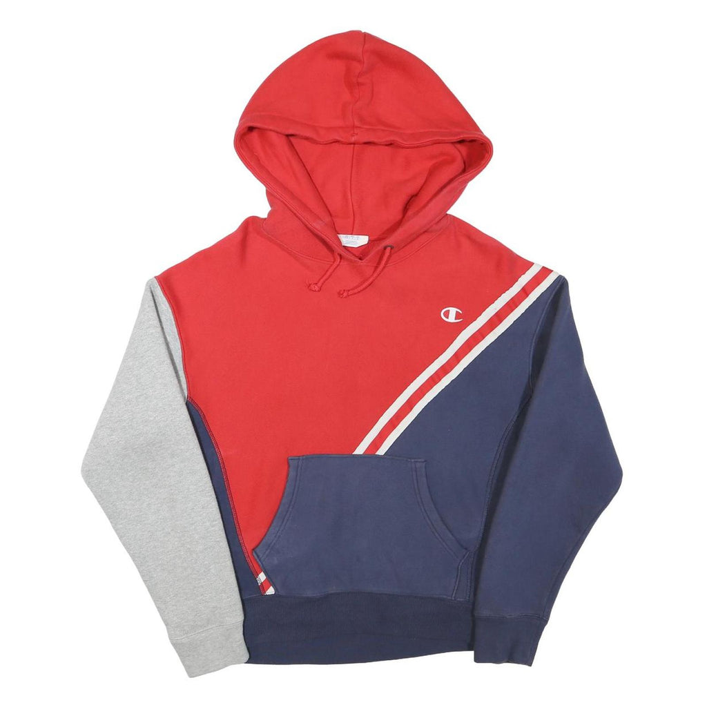 CHAMPION Mens Red & Navy Colourblock Hoodie M Cotton Blend Pullover Hooded