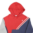 CHAMPION Mens Red & Navy Colourblock Hoodie M Cotton Blend Pullover Hooded