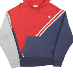CHAMPION Mens Red & Navy Colourblock Hoodie M Cotton Blend Pullover Hooded