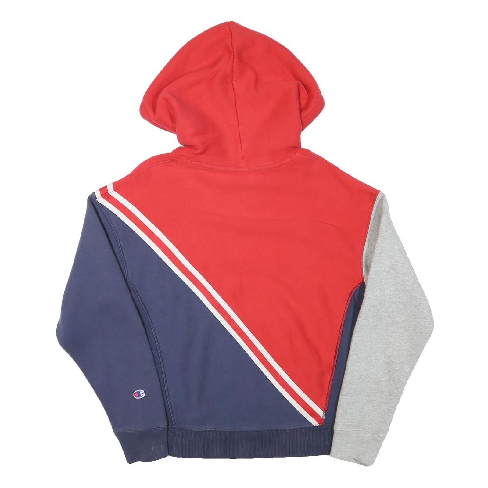 CHAMPION Mens Red & Navy Colourblock Hoodie M Cotton Blend Pullover Hooded