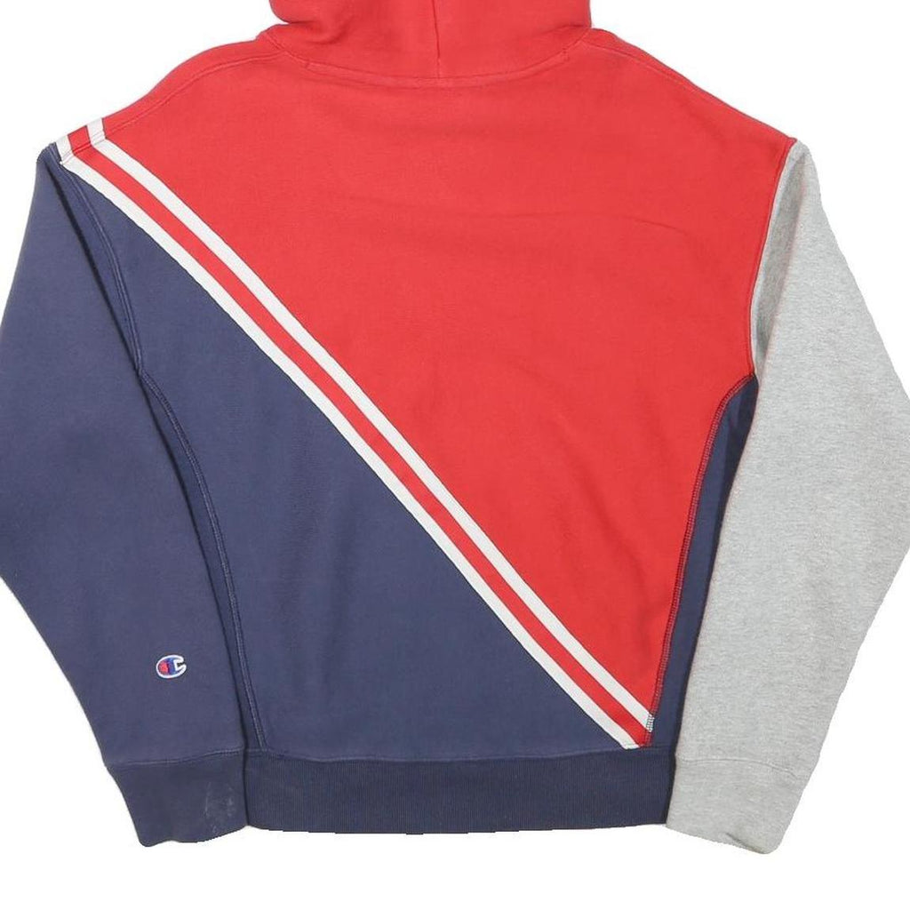 CHAMPION Mens Red & Navy Colourblock Hoodie M Cotton Blend Pullover Hooded
