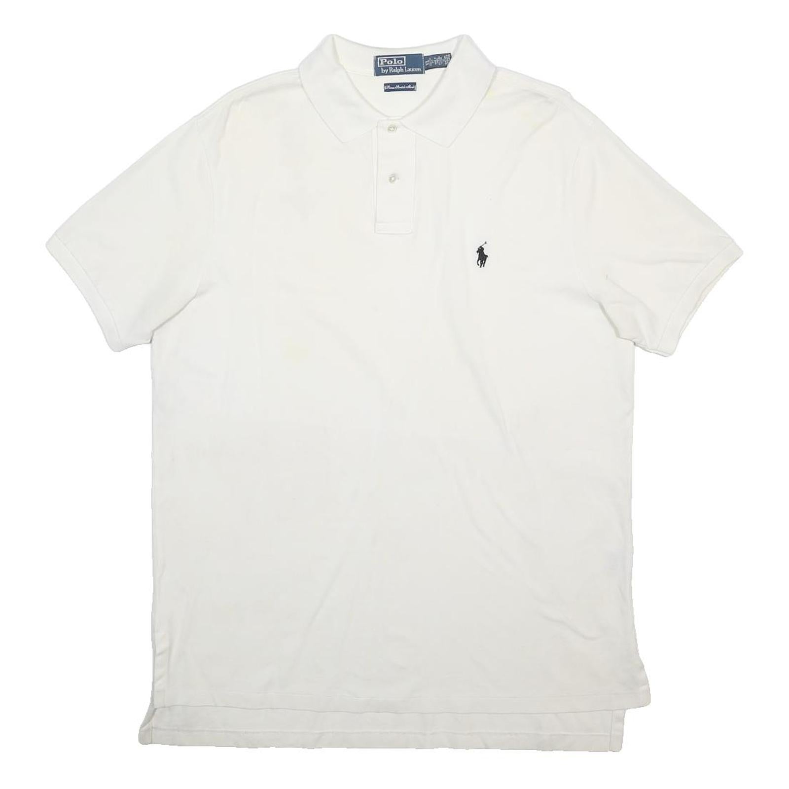 POLO RALPH LAUREN Mens White Polo Shirt XL Cotton Blend Short Sleeve Plain