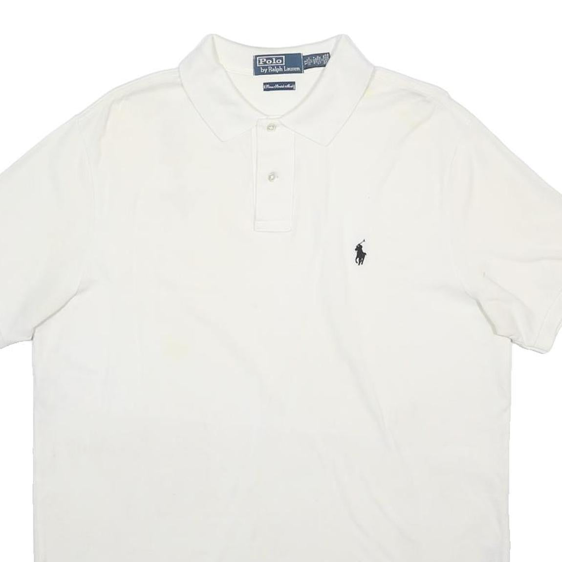 POLO RALPH LAUREN Mens White Polo Shirt XL Cotton Blend Short Sleeve Plain