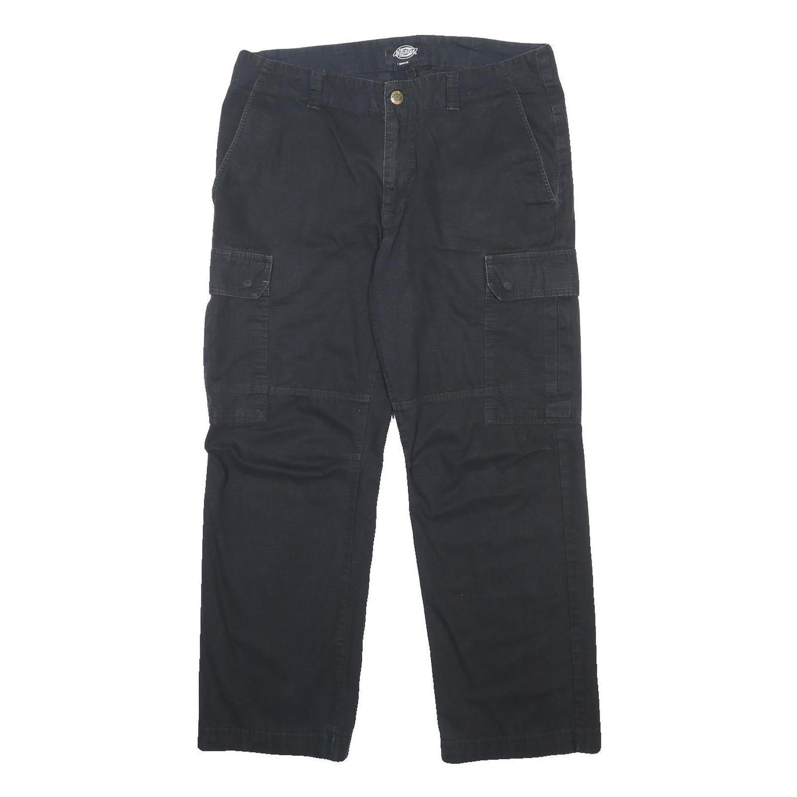 DICKIES Mens Cotton Black Regular Straight Trousers Cargo Pocket W36 L32
