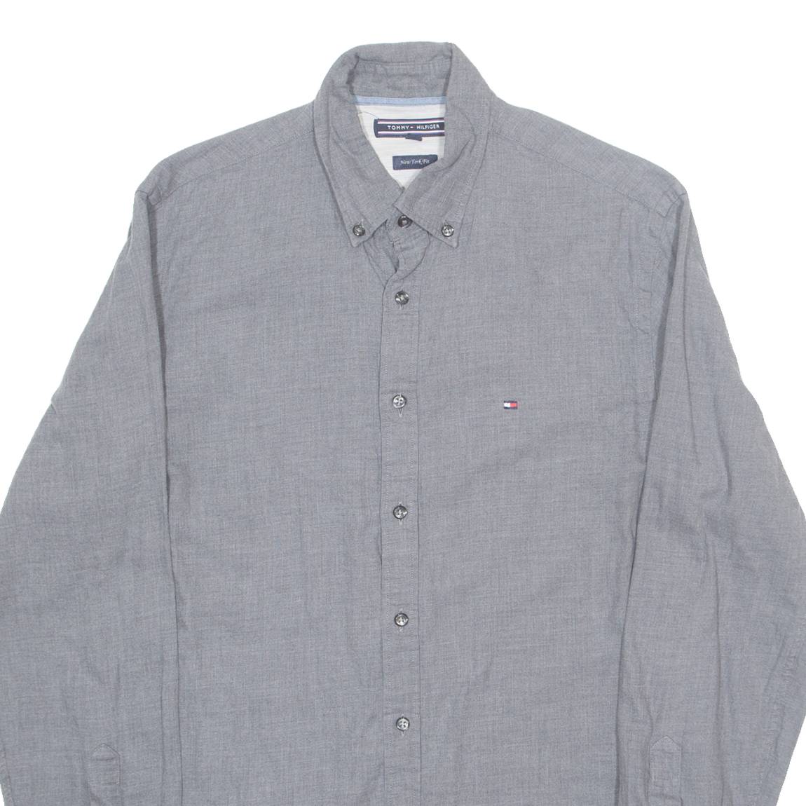 TOMMY HILFIGER Mens Plain Shirt Grey Long Sleeve S