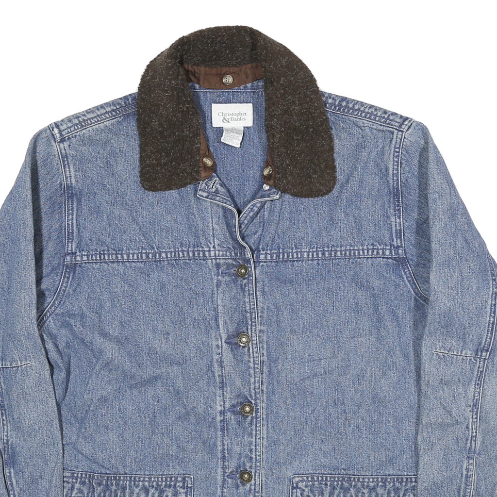 CHRISTOPHER BANKS Womens Blue Denim Jacket L Cotton Button Front Classic Fit