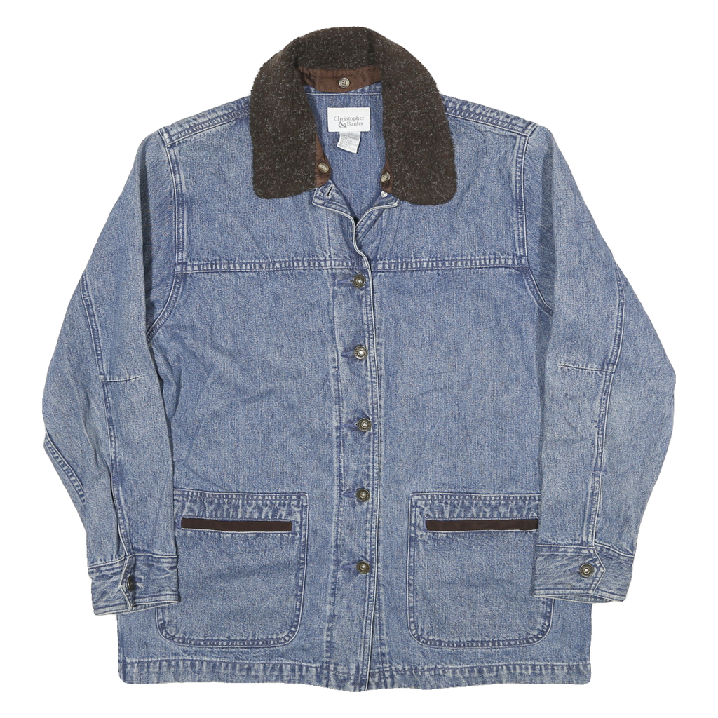 CHRISTOPHER BANKS Womens Blue Denim Jacket L Cotton Button Front Classic Fit