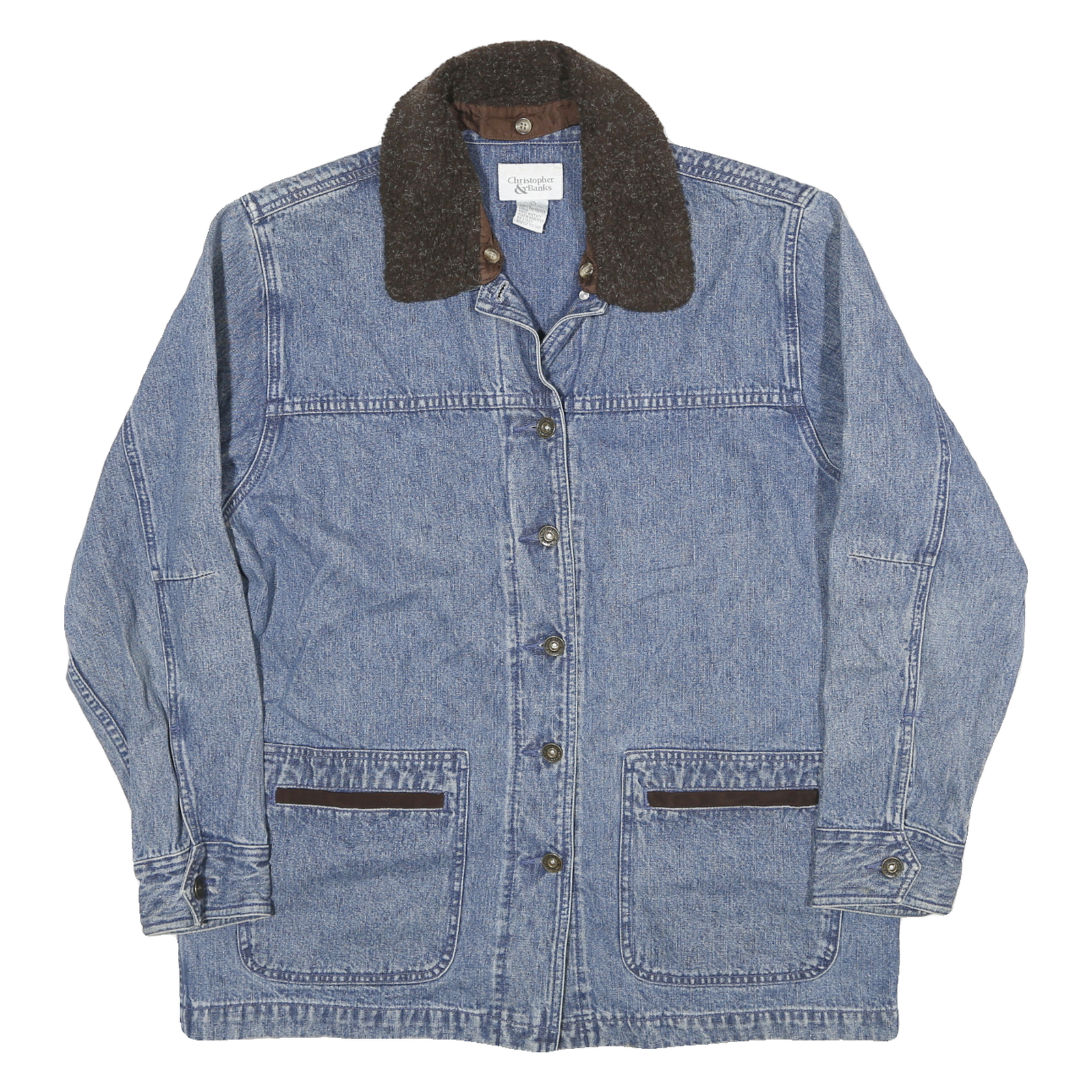 CHRISTOPHER BANKS Womens Blue Denim Jacket L Cotton Button Front Classic Fit