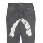 REAKINESSE Womens Regular Fit Grey Denim Zip Jeans W36 L26 Star Patchwork