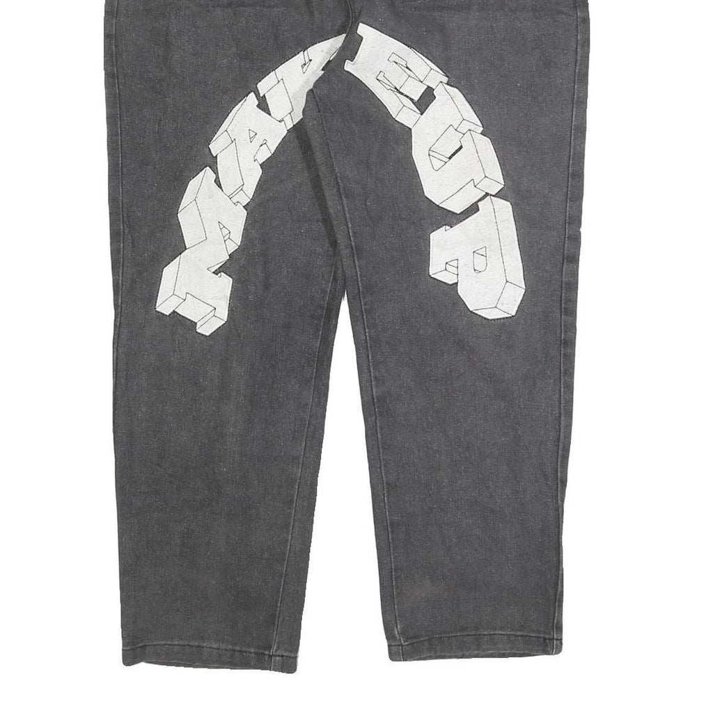 REAKINESSE Womens Regular Fit Grey Denim Zip Jeans W36 L26 Star Patchwork