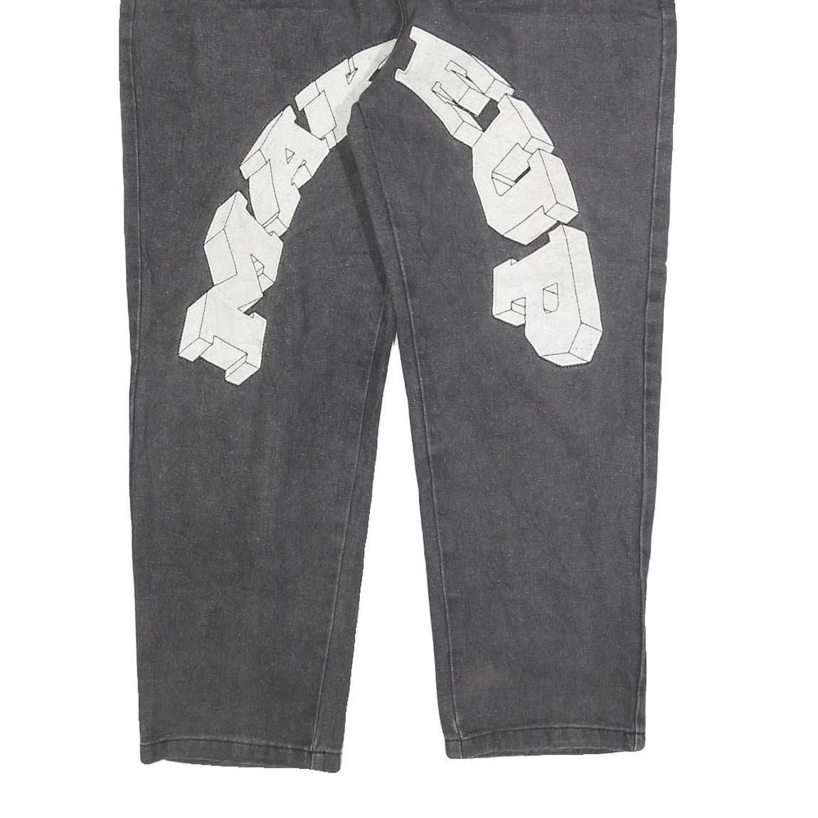 REAKINESSE Womens Regular Fit Grey Denim Zip Jeans W36 L26 Star Patchwork