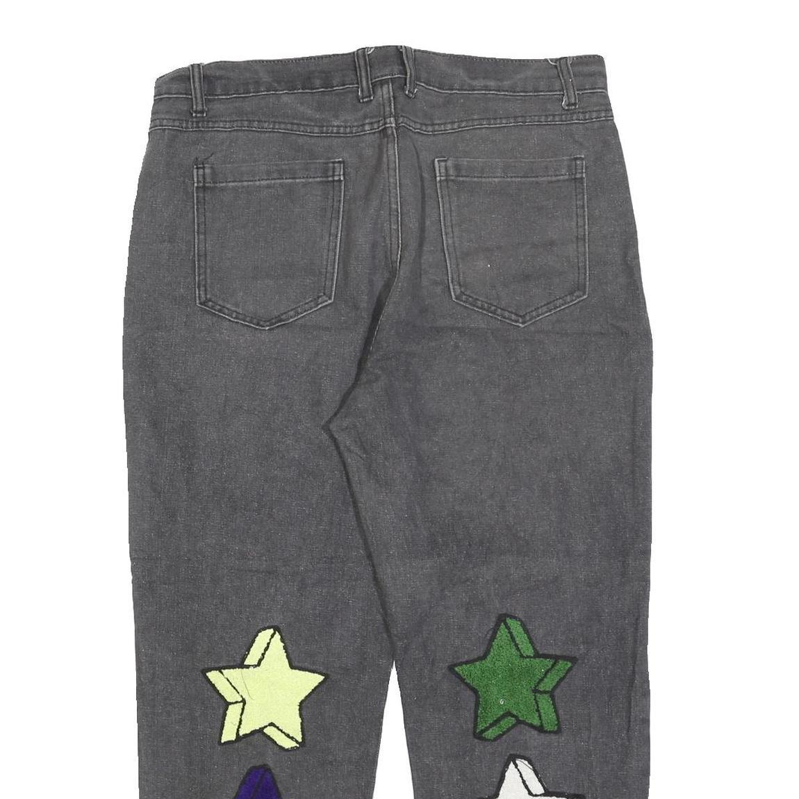 REAKINESSE Womens Regular Fit Grey Denim Zip Jeans W36 L26 Star Patchwork