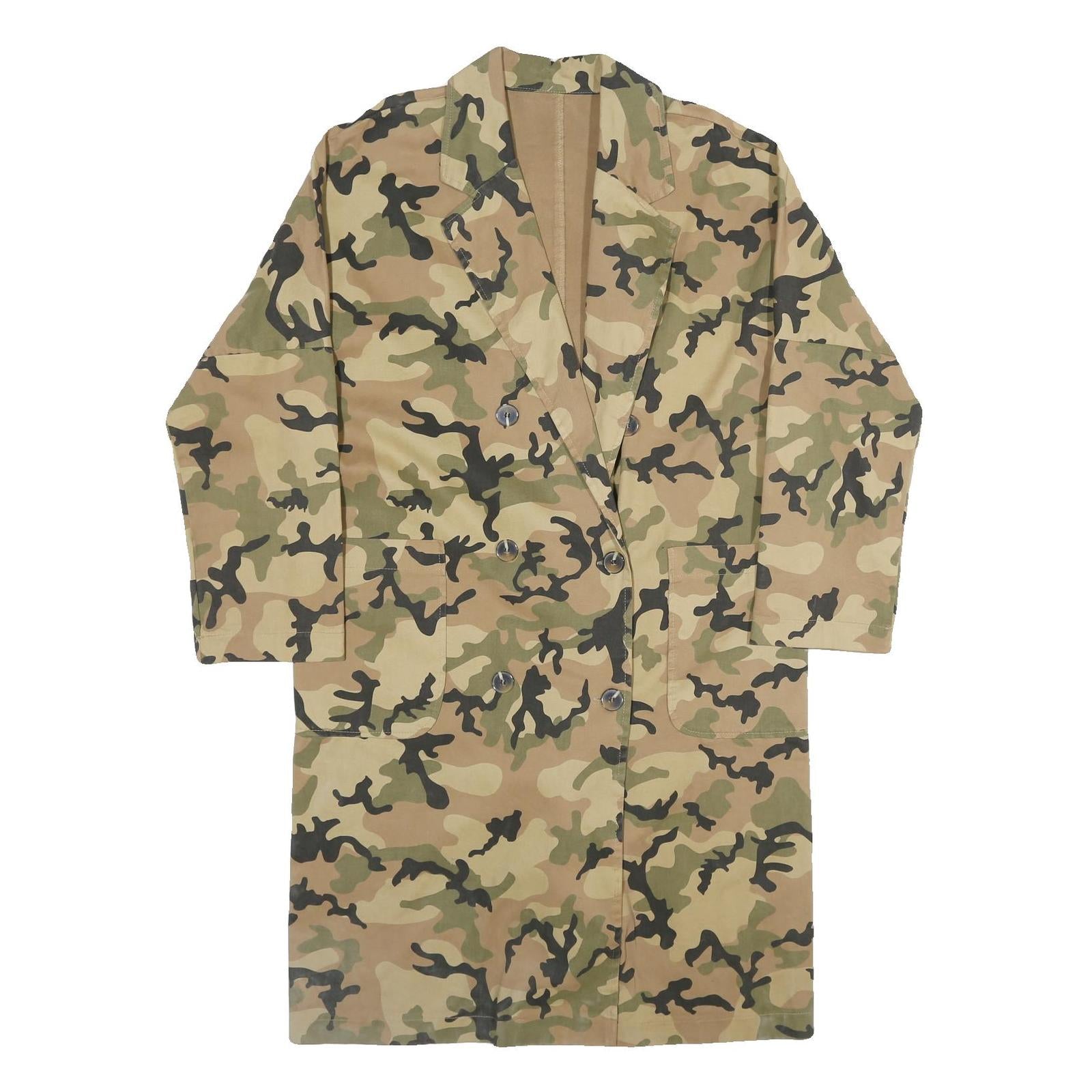 Womens Beige Green Camouflage Button Jacket L Cotton Blend Casual Patterned