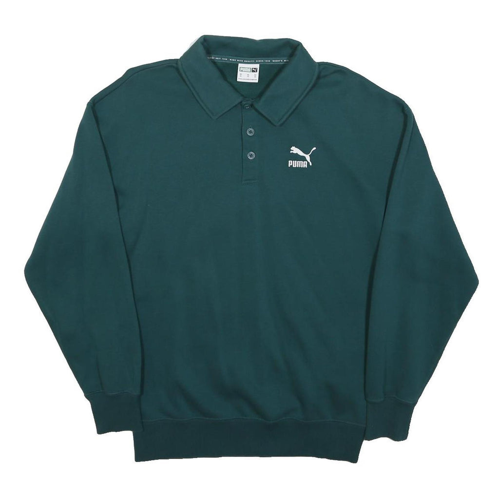PUMA Womens Green Cotton Blend Sweatshirt Collared XS Casual Pullover