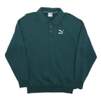 PUMA Womens Green Cotton Blend Sweatshirt Collared XS Casual Pullover