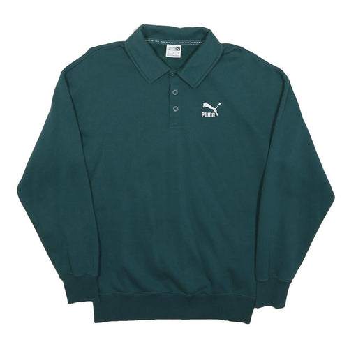 PUMA Womens Green Cotton Blend Sweatshirt Collared XS Casual Pullover