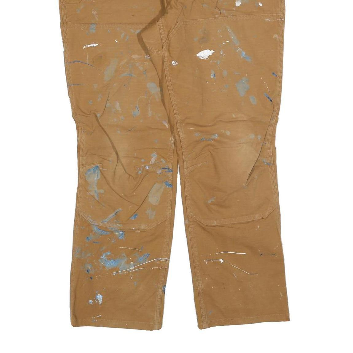 CARHARTT Mens Relaxed Fit Jeans Beige Cotton Blend W36 L30 Workwear Paint