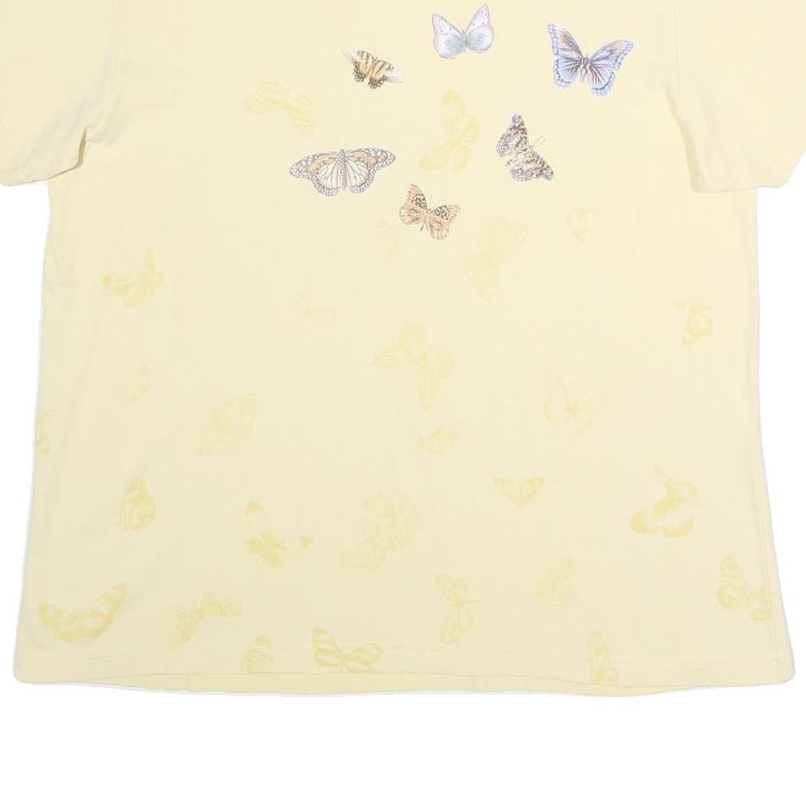 NORTHERN REFLECTIONS Womens Cream Butterfly Graphic T-Shirt L Short Sleeve Crew
