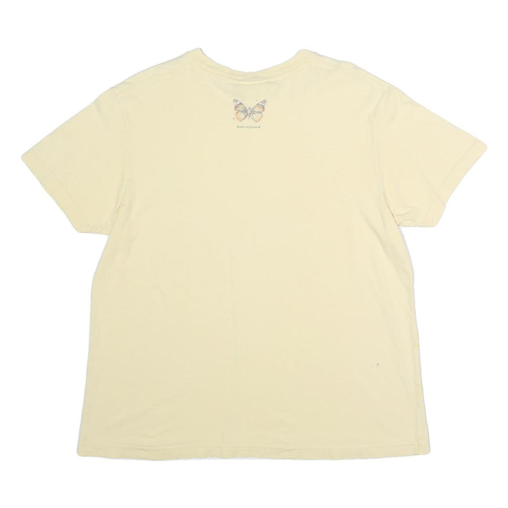 NORTHERN REFLECTIONS Womens Cream Butterfly Graphic T-Shirt L Short Sleeve Crew