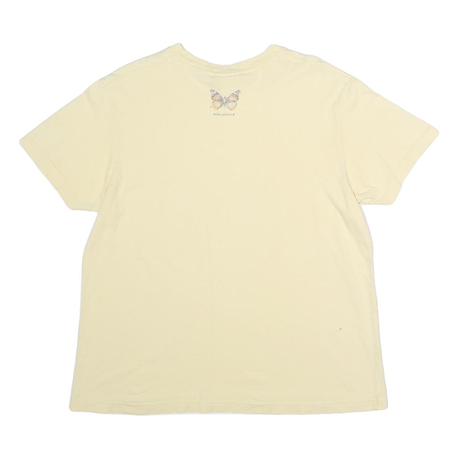 NORTHERN REFLECTIONS Womens Cream Butterfly Graphic T-Shirt L Short Sleeve Crew