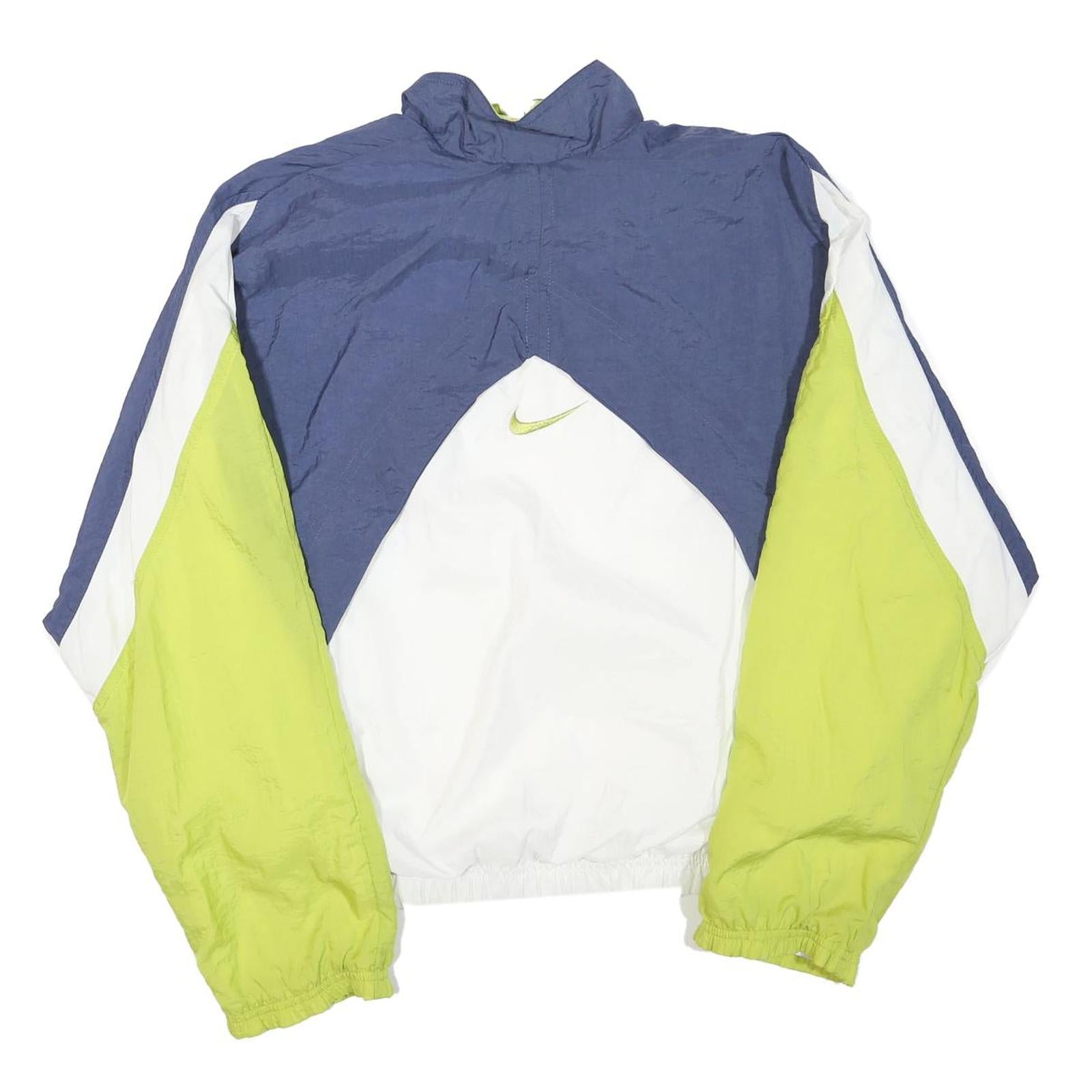 NIKE Womens Blue & White & Green Track Jacket S Polyester Blend Colourblock Zip