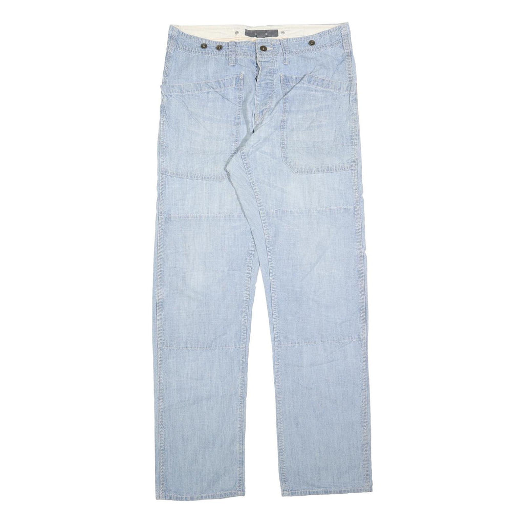 H&M Mens Jeans Blue Regular Straight Denim Light W32 L34 Button Closure Cotton