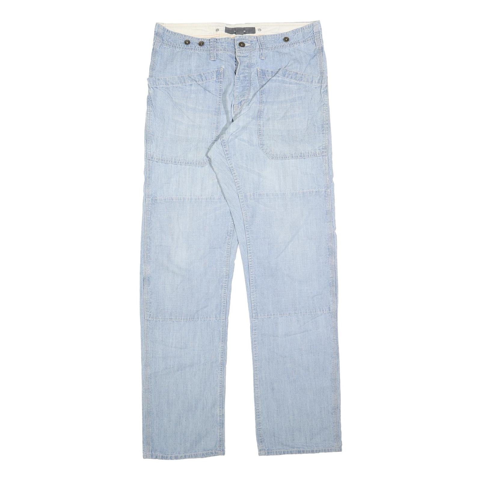 H&M Mens Jeans Blue Regular Straight Denim Light W32 L34 Button Closure Cotton
