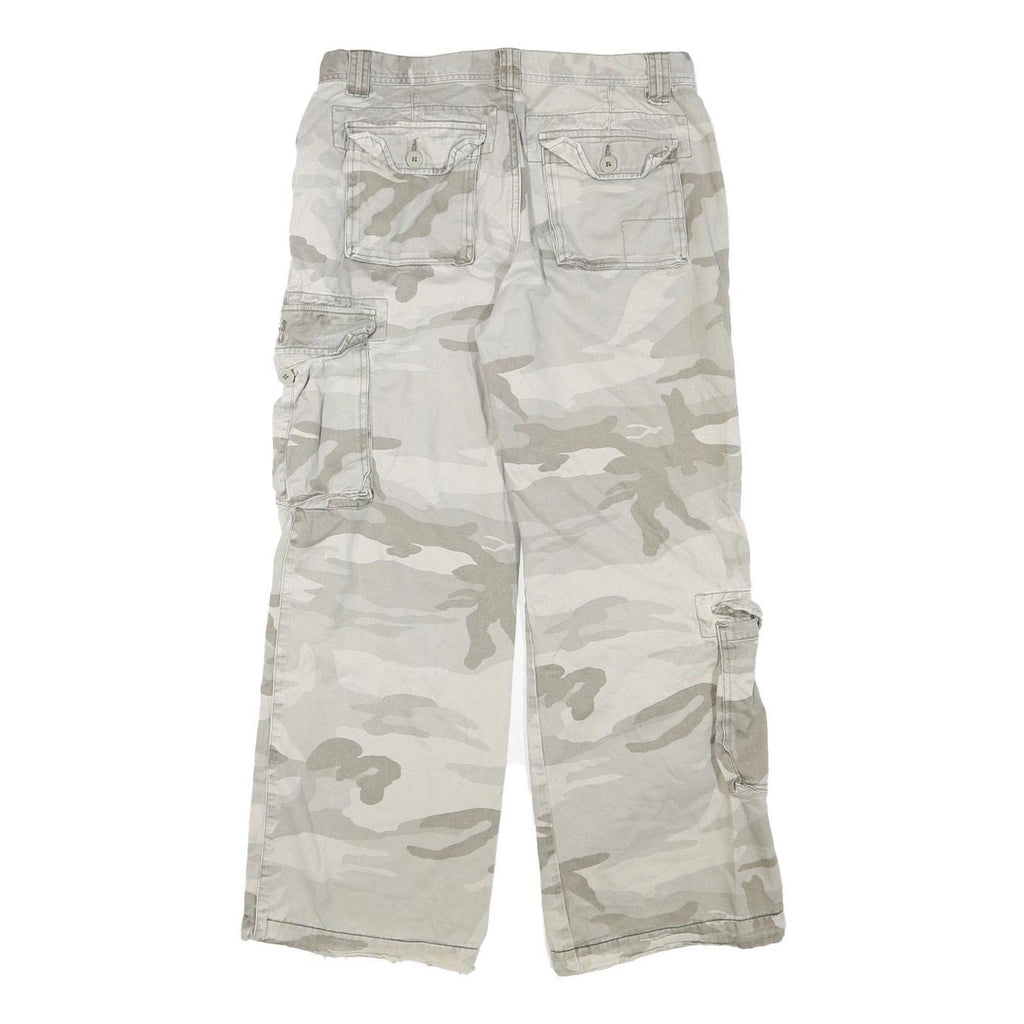 AUTHENTIC STYLE Mens Relaxed Grey Camouflage Cotton Blend Cargo Trousers W32 L29