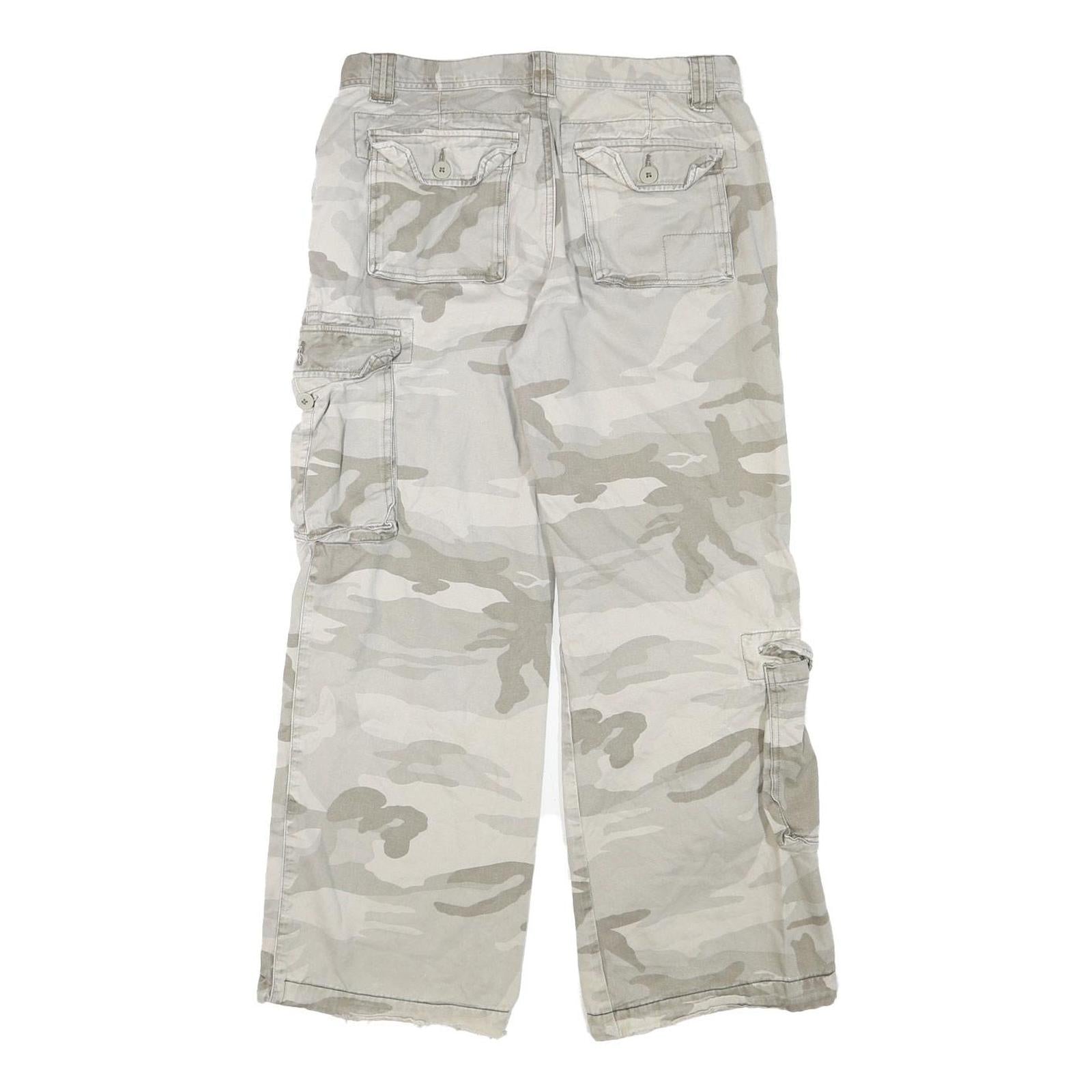 AUTHENTIC STYLE Mens Relaxed Grey Camouflage Cotton Blend Cargo Trousers W32 L29