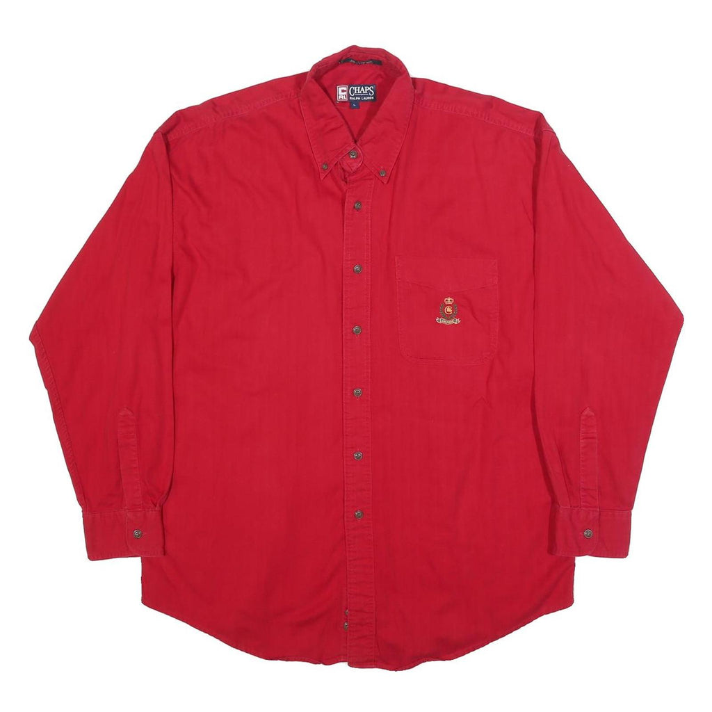 CHAPS RALPH LAUREN Mens Red Button Down Shirt L Classic Cotton Casual