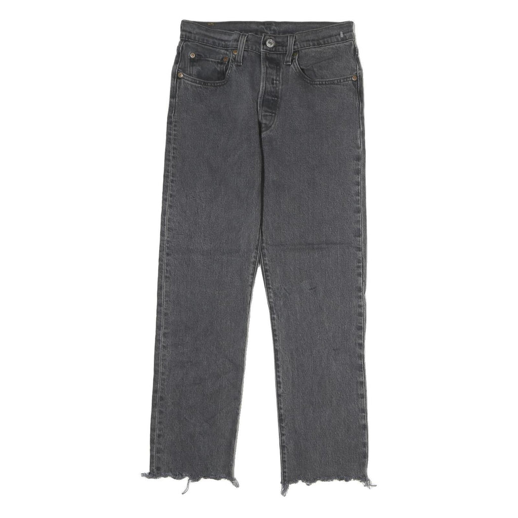 LEVI'S 501 Mens Jeans Black Slim Straight Denim Raw W26 L27 Distressed Hem