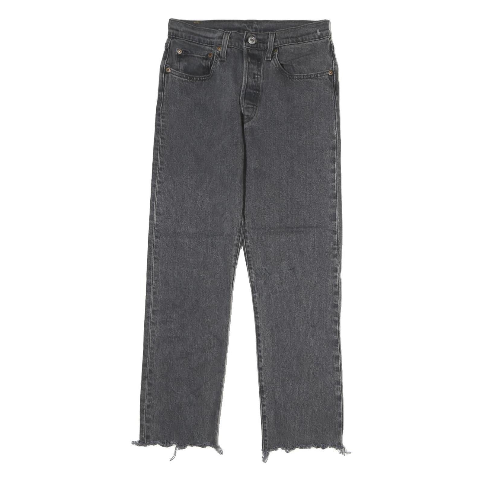 LEVI'S 501 Mens Jeans Black Slim Straight Denim Raw W26 L27 Distressed Hem