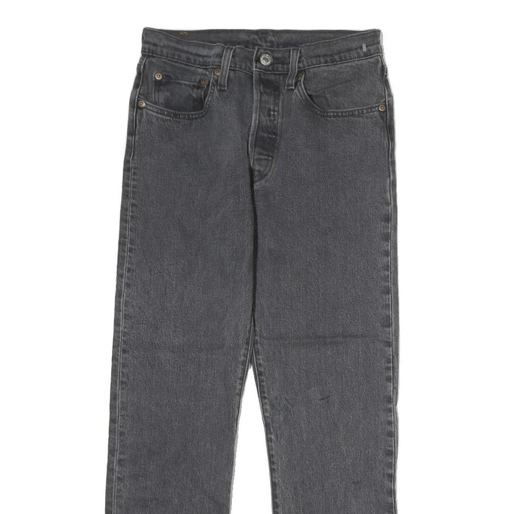 LEVI'S 501 Mens Jeans Black Slim Straight Denim Raw W26 L27 Distressed Hem