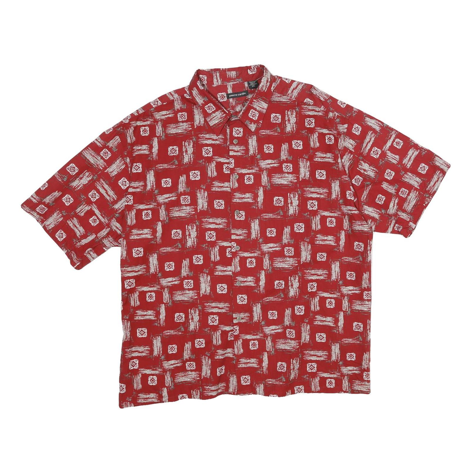 PIERRE CARDIN Mens Red Patterned Shirt 2XL Cotton Short Sleeve Casual